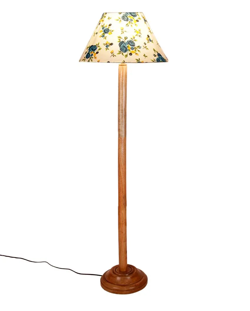 Classy Cotton Conical Shade Floor Lamp with Wooden Base | 14 x 59 Inches