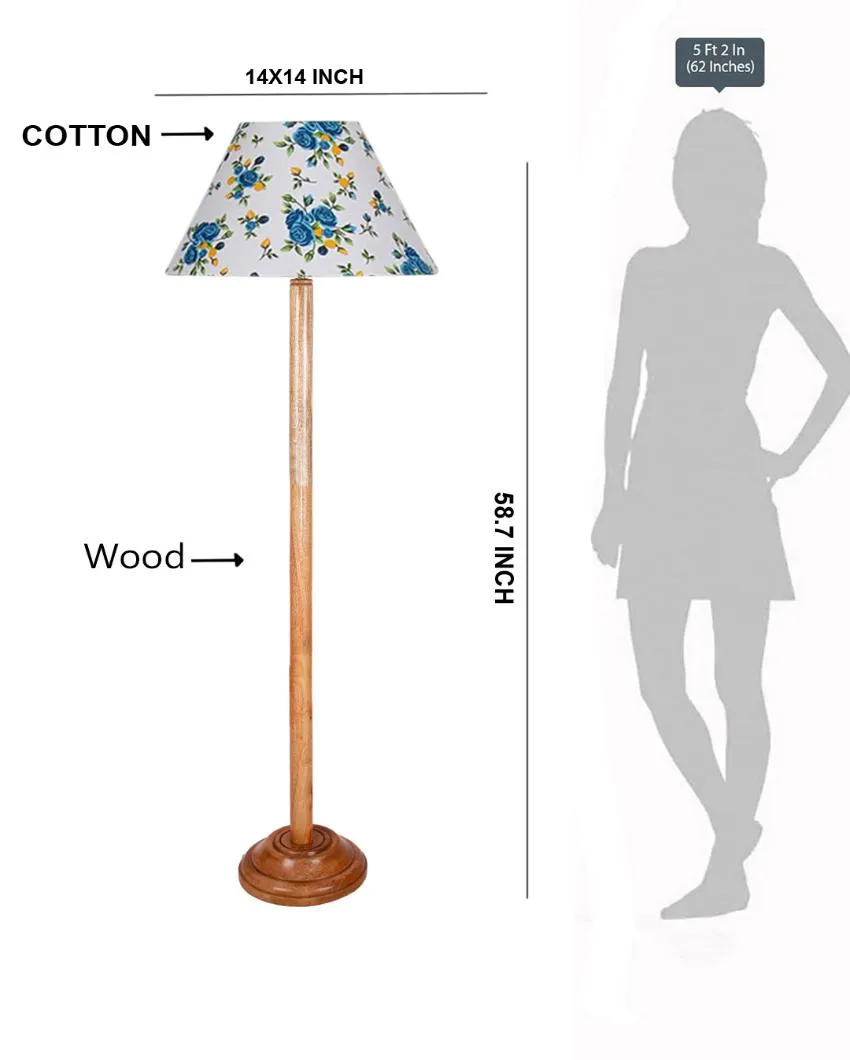 Classy Cotton Conical Shade Floor Lamp with Wooden Base | 14 x 59 Inches