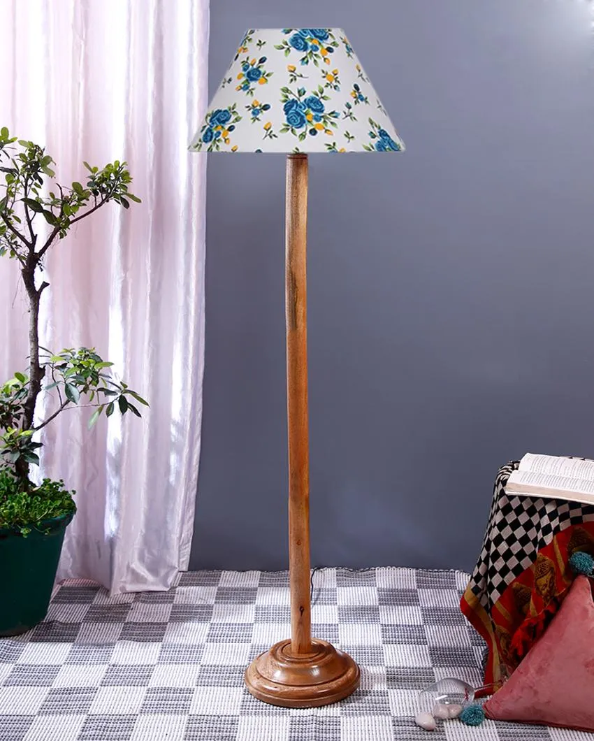 Classy Cotton Conical Shade Floor Lamp with Wooden Base | 14 x 59 Inches