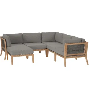 Clearwater Outdoor Patio Teak Wood 6-Piece Sectional Sofa Gray Graphite EEI-6124-GRY-GPH