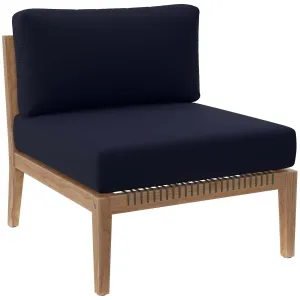 Clearwater Outdoor Patio Teak Wood Armless Chair Gray Navy EEI-5856-GRY-NAV