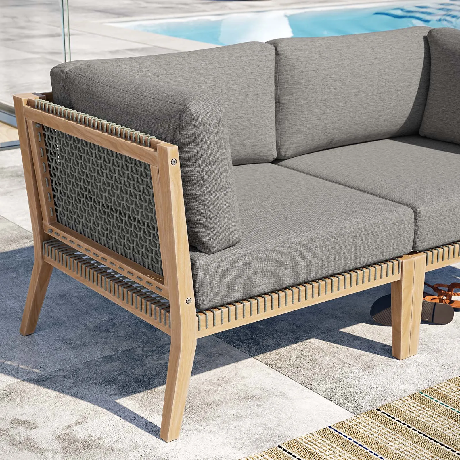 Clearwater Outdoor Patio Teak Wood Loveseat Gray Graphite EEI-6119-GRY-GPH