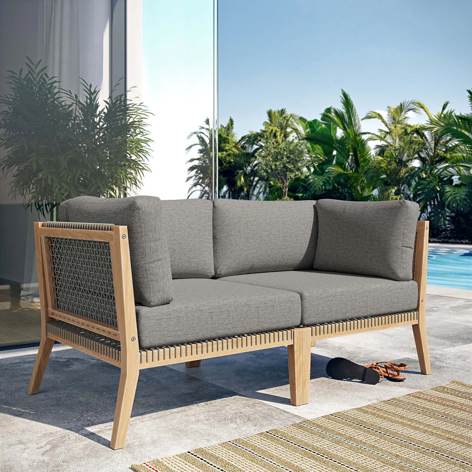 Clearwater Outdoor Patio Teak Wood Loveseat Gray Graphite EEI-6119-GRY-GPH