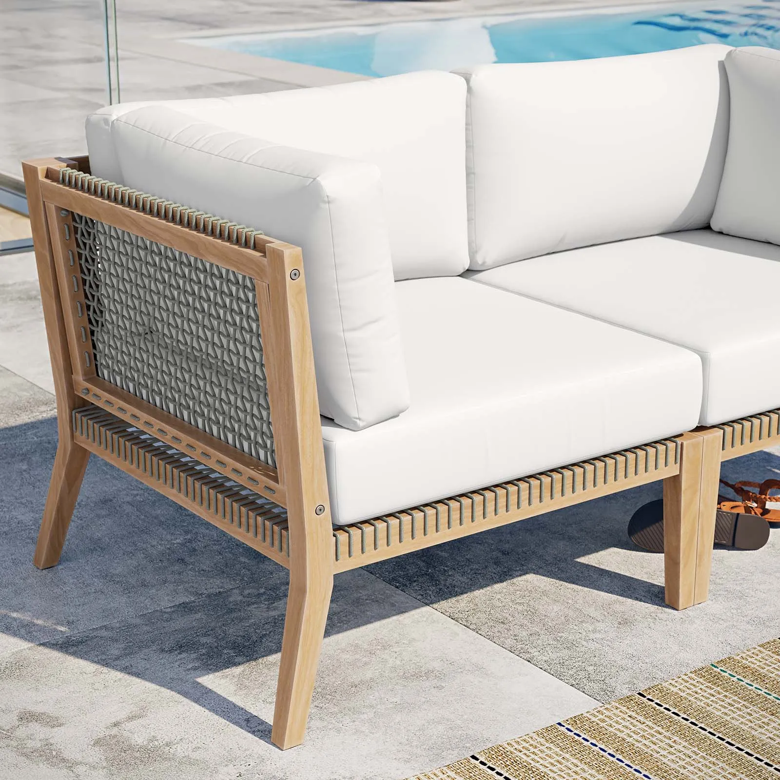 Clearwater Outdoor Patio Teak Wood Loveseat Gray White EEI-6119-GRY-WHI