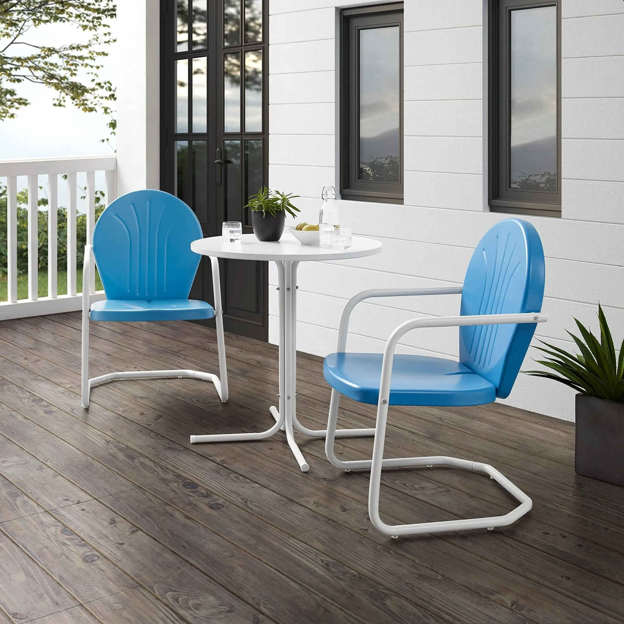 Crosley Furniture: Retro Metal Outdoor Bistro Set with Table and 2 Chairs