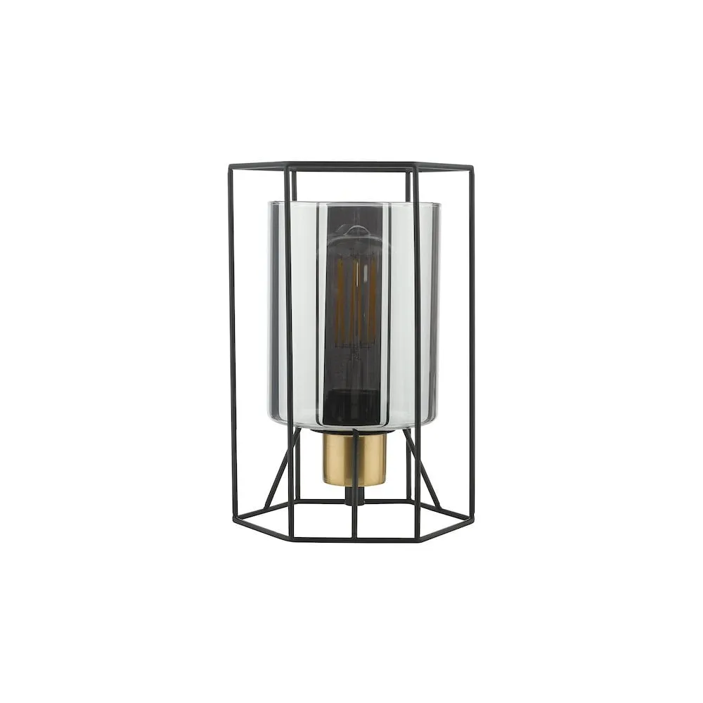 Dar TAT4222 | Tatum Table Lamp | Matt Black & Smoked Glass