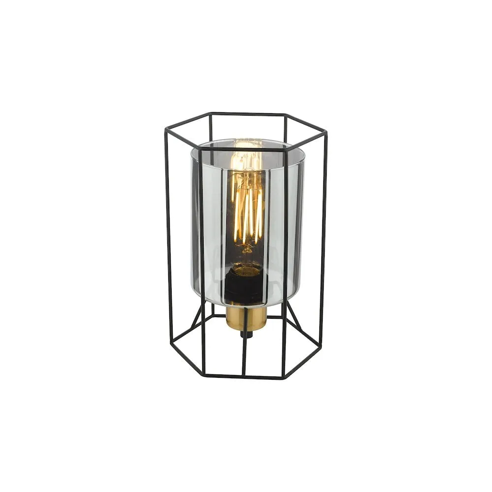 Dar TAT4222 | Tatum Table Lamp | Matt Black & Smoked Glass