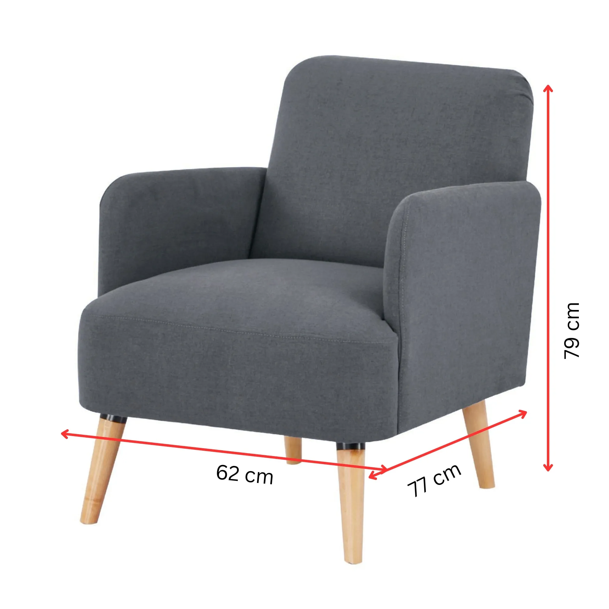 Dark Grey Arm Chair - Thick Foam, Solid Pine & 100% Polyester