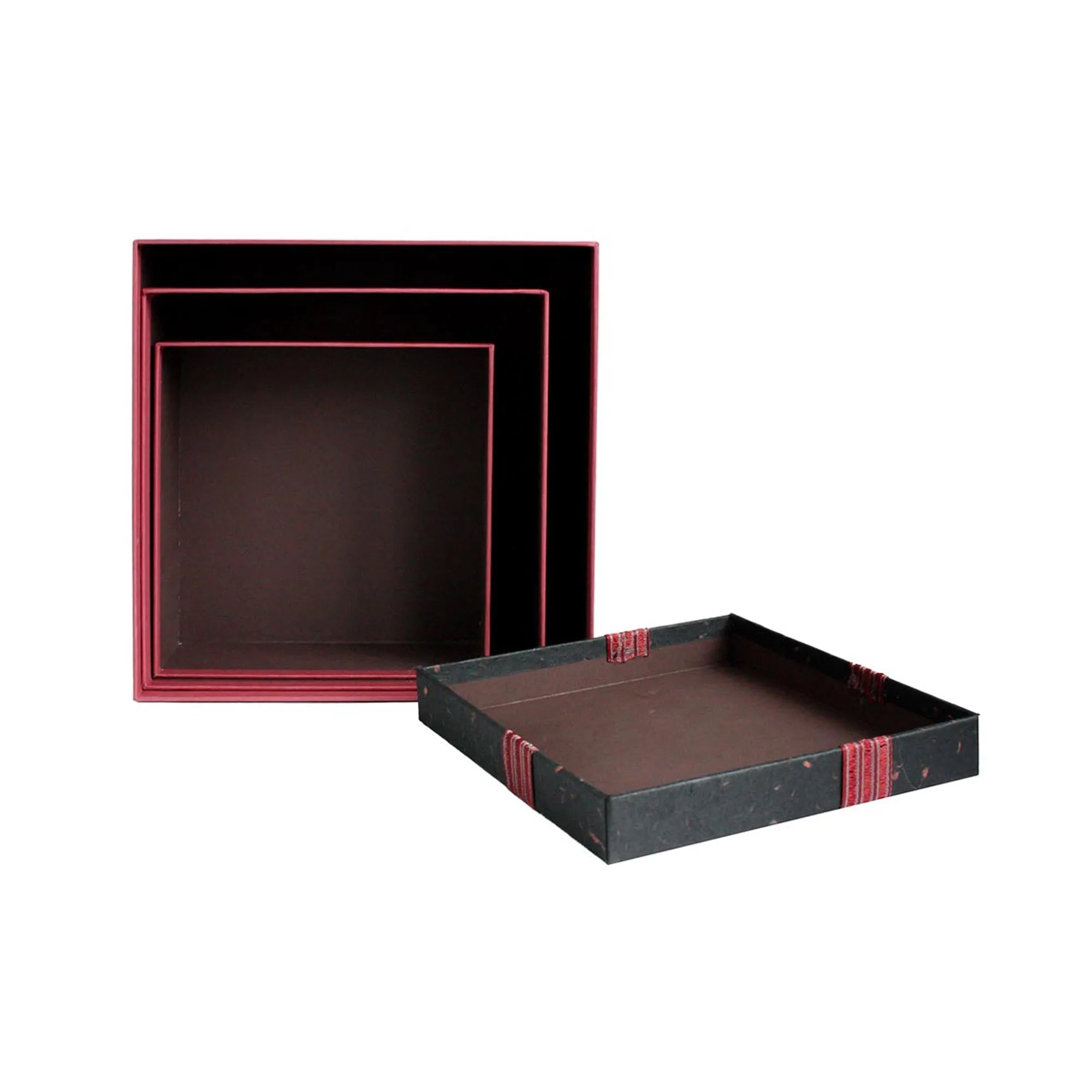 Elegant Burgundy/Black Gift Boxes - Set of 3