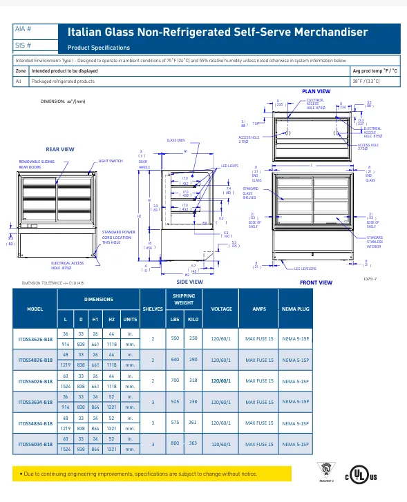 Federal Industries (ITDSS4826-B18)-Non-Refrigerated-(Sliding Doors on Front) 48" Self Service Case w/Straight Glass 120V