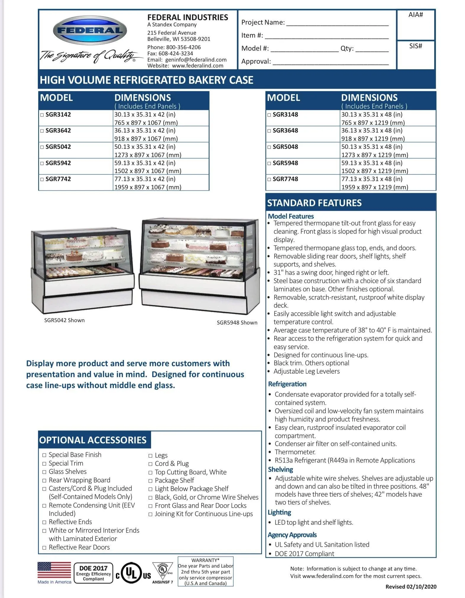 Federal SGR5948 Refrigerated High Volume Series Display Case 59" x 35.31" x 48"