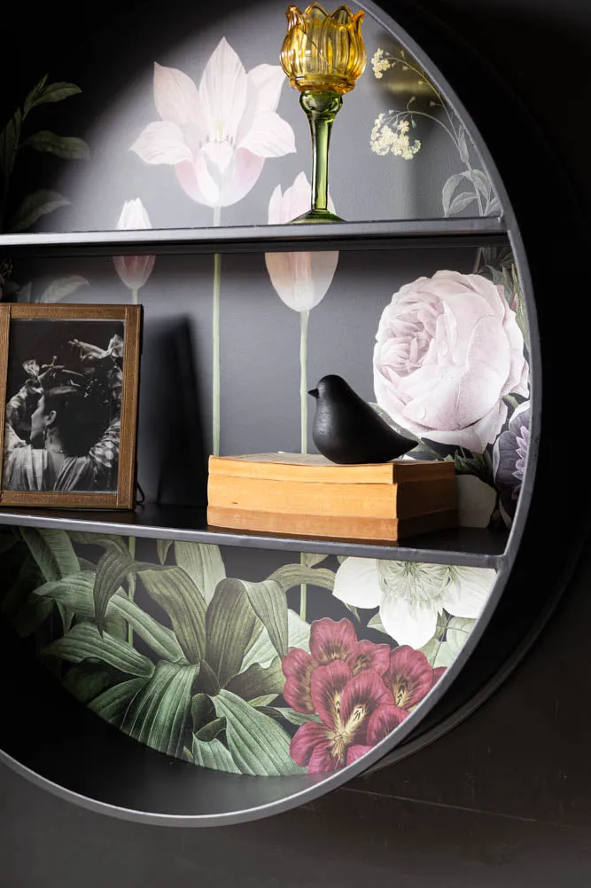 Floral & Black Metal Display Shelves