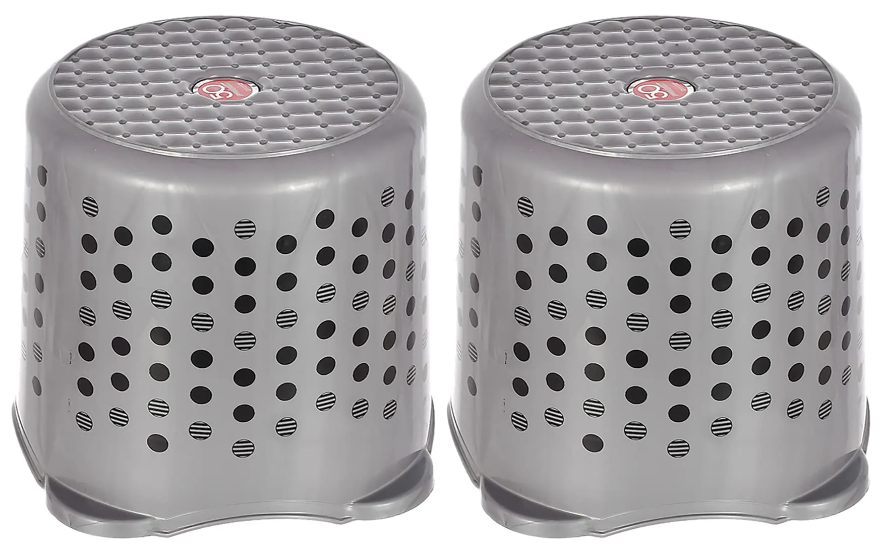 Fun Homes Comfy Stool Dot Printed Multiuses Portable, Lightweight, Strong, Durable Plastic Bathroom/Step/Sitting Stool, Patla- Pack of 2 (Grey)-46FH0157