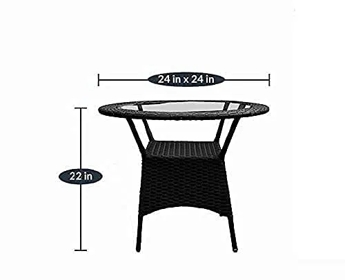 Garden Patio Seating Chair and Table Set Outdoor Balcony Garden Coffee Table Set Furniture with 1 Table and 2 Chairs Set (Black) (2 Seater)