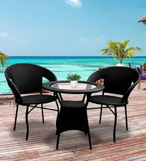 Garden Patio Seating Chair and Table Set Outdoor Balcony Garden Coffee Table Set Furniture with 1 Table and 2 Chairs Set (Black) (2 Seater)