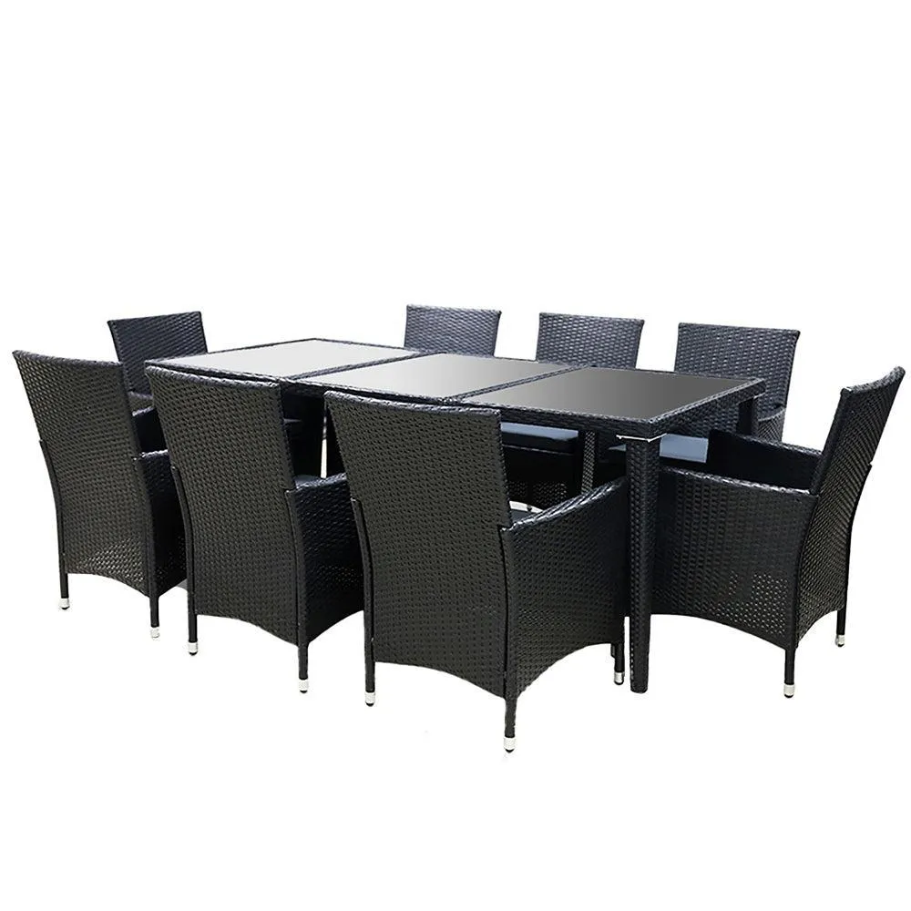 Gardeon 9 Piece Outdoor Dining Set - Black