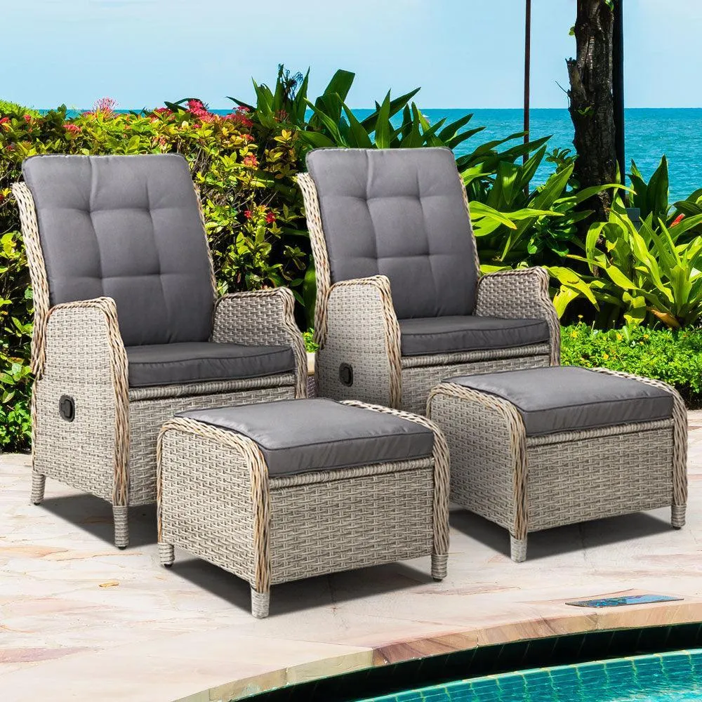 Gardeon Recliner Chairs Sun lounge Outdoor Patio Furniture Wicker Sofa Lounger 2pcs