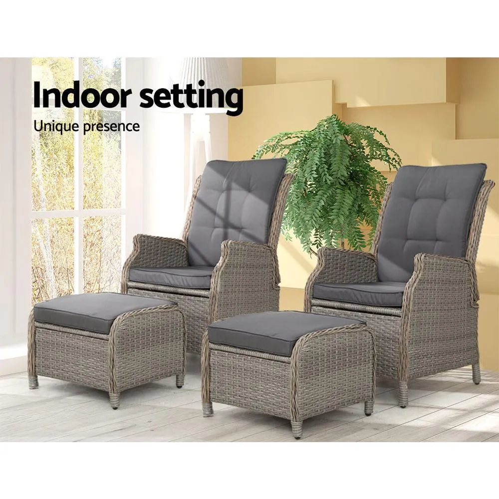 Gardeon Recliner Chairs Sun lounge Outdoor Patio Furniture Wicker Sofa Lounger 2pcs