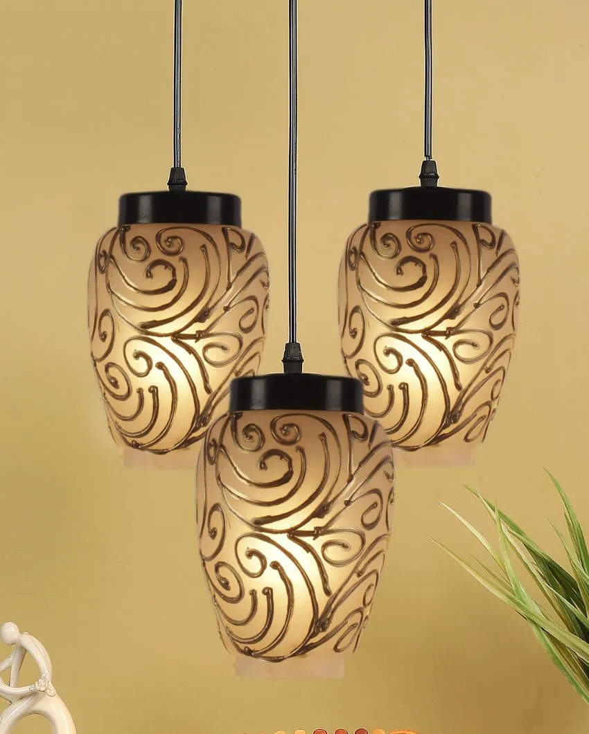 Golden Bunches Cluster Mosaic Glass Three Hanging Lamps With Base | 10 x 20 inches