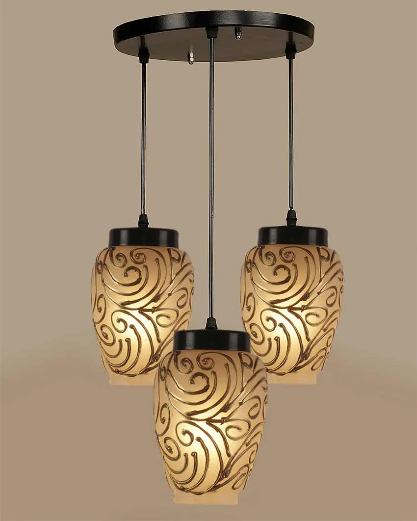 Golden Bunches Cluster Mosaic Glass Three Hanging Lamps With Base | 10 x 20 inches