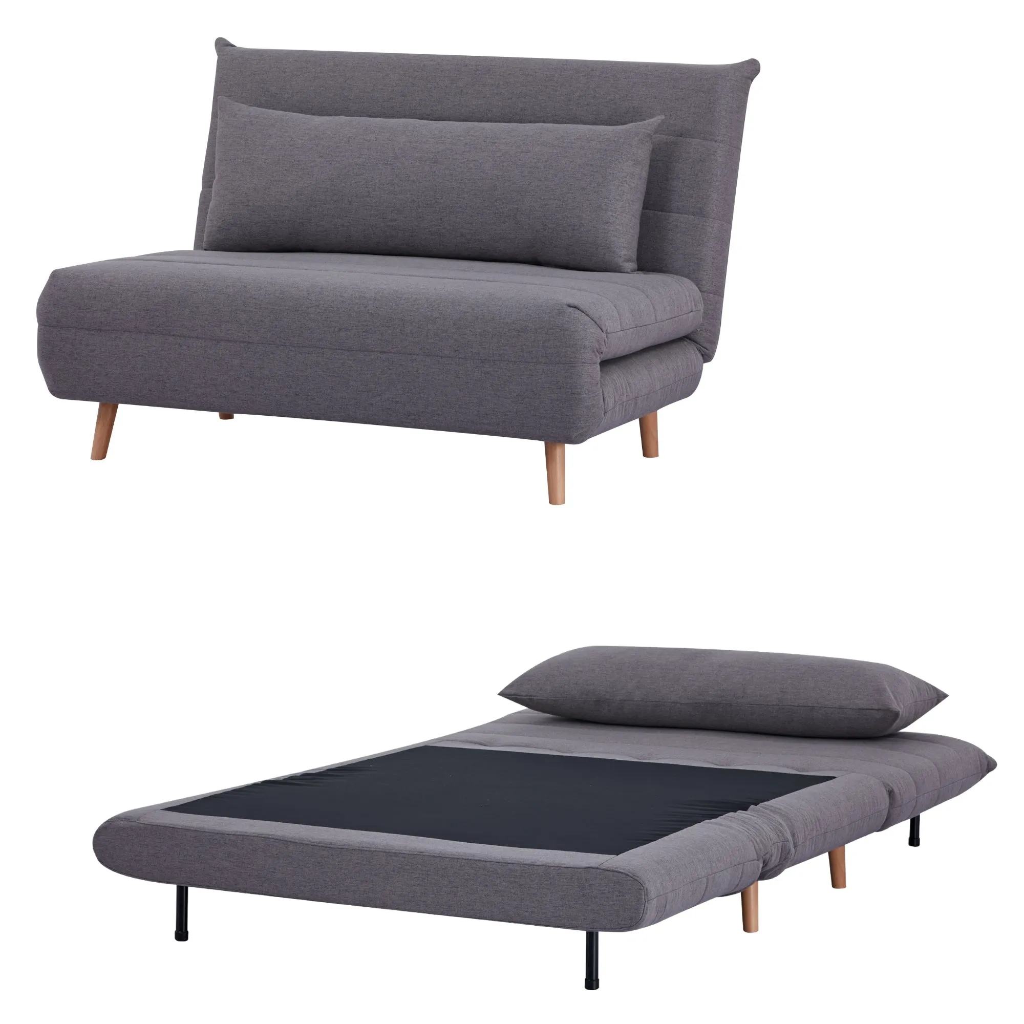 Graphite Fabric Sofa Bed, 2-Seater, Pine Frame, Scandinavian