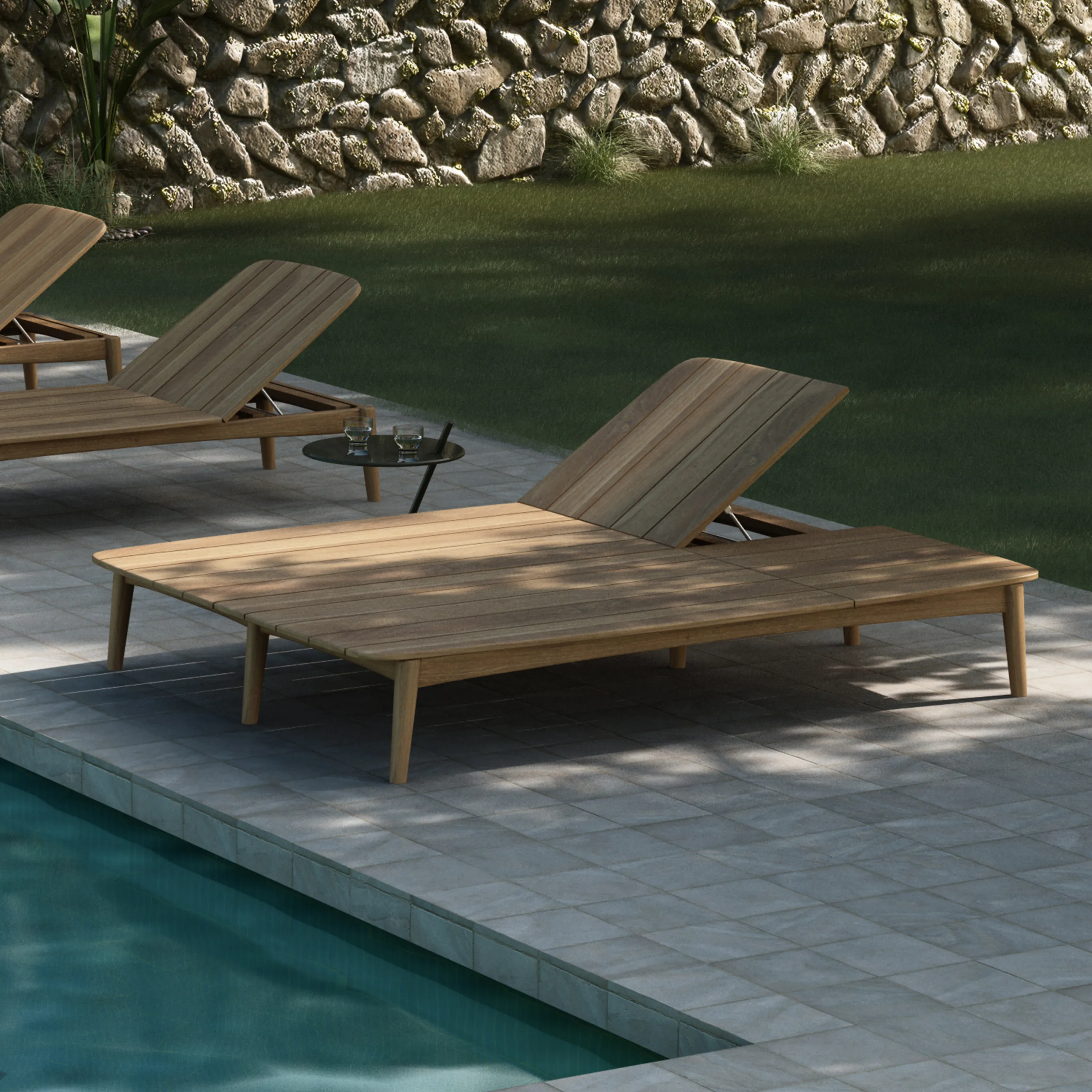 Grasshopper Outdoor Double Sunbed - Teak