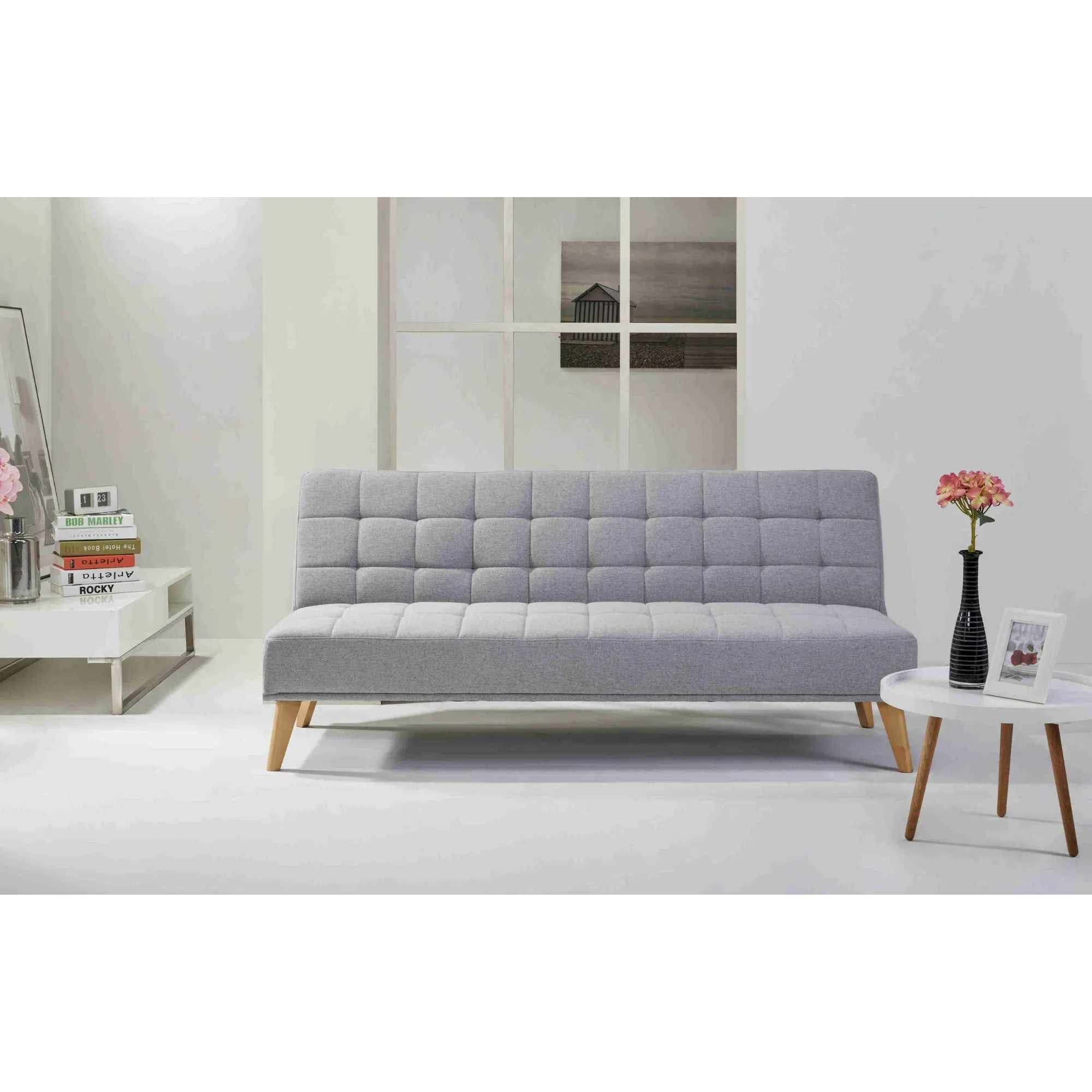 Grey 3 Seater Sofa Bed, Upholstered, Wooden Legs