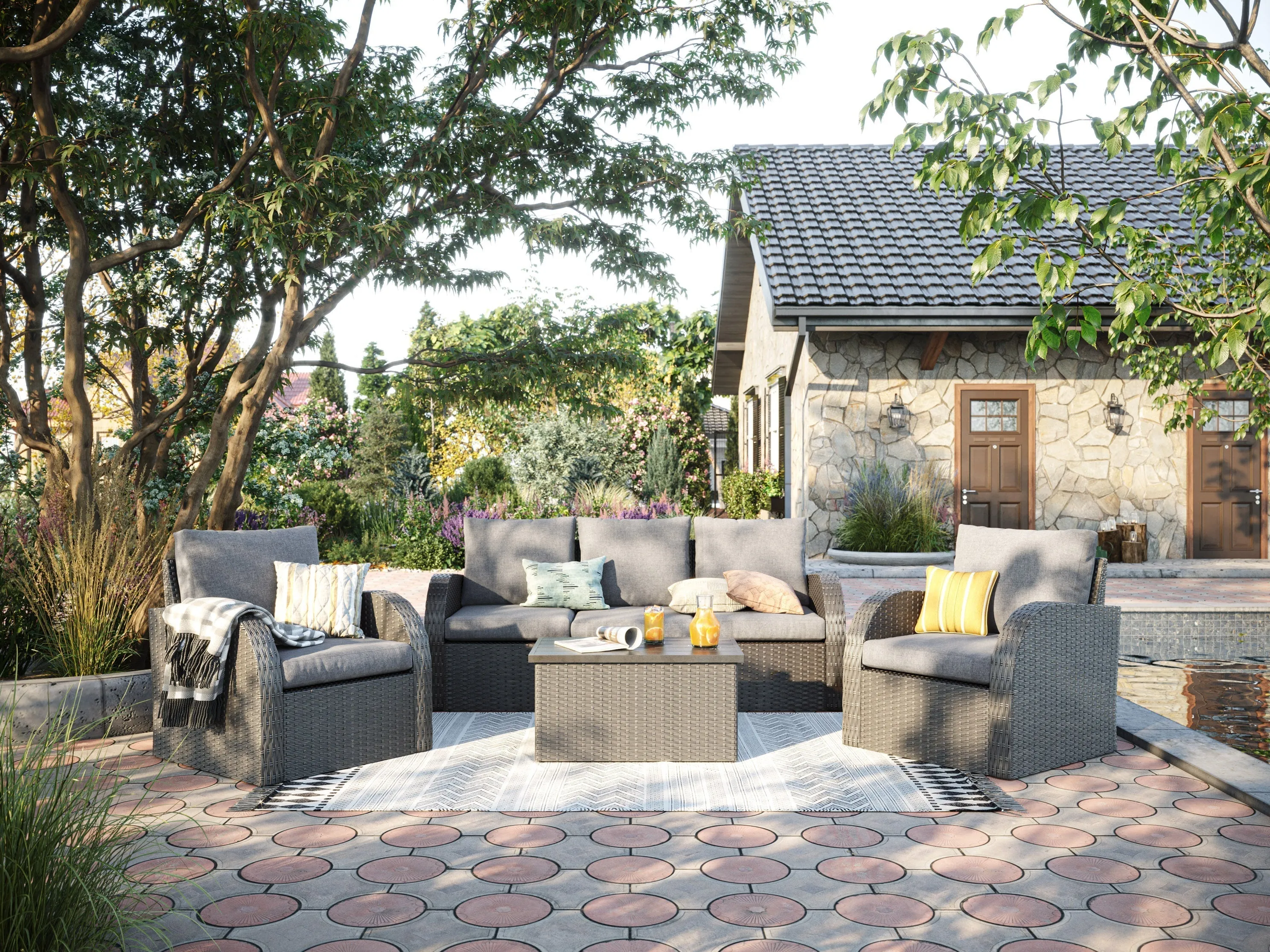 Grey Outdoor Sectional Right Arm Chair