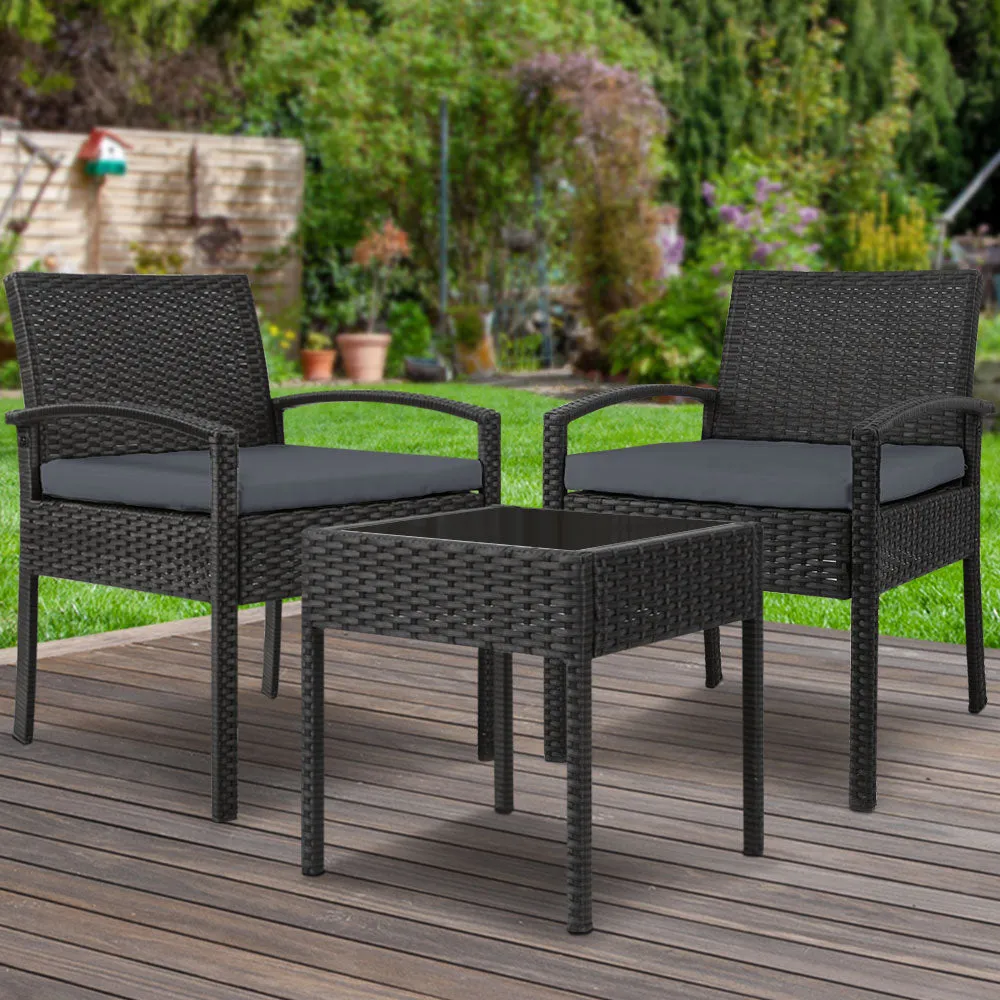 Harold 2-Seater Furniture 3-Piece Outdoor Setting - Black