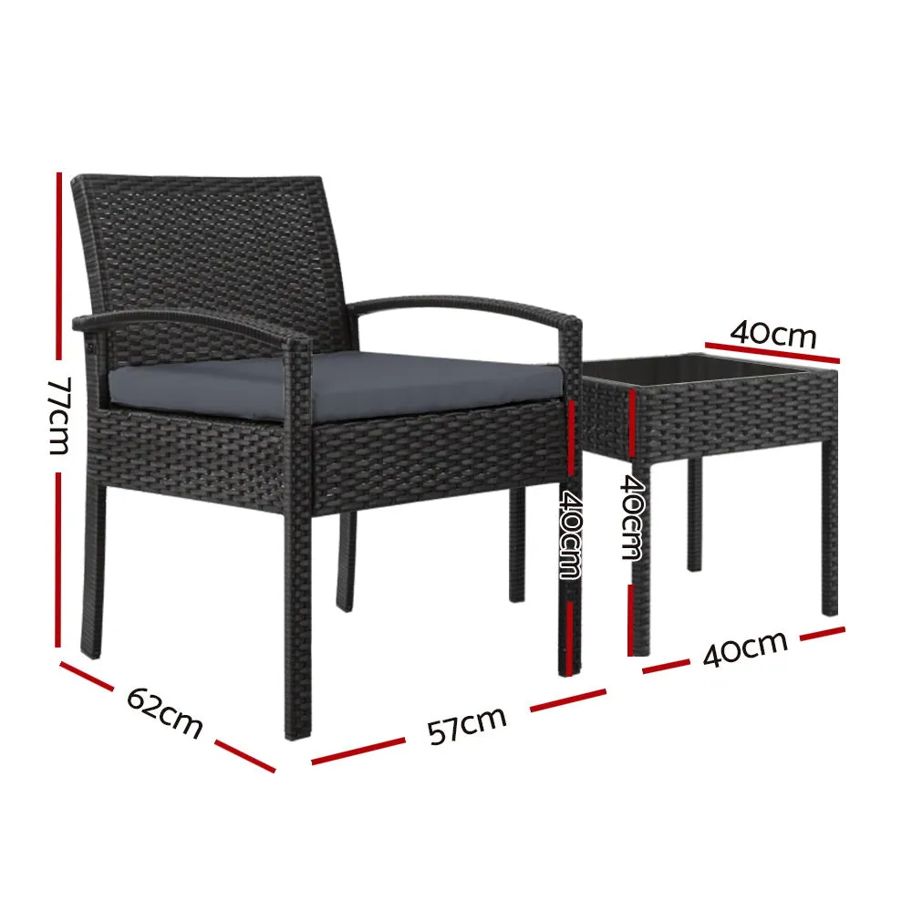 Harold 2-Seater Furniture 3-Piece Outdoor Setting - Black