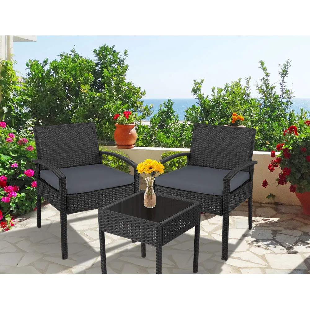 Harold 2-Seater Furniture 3-Piece Outdoor Setting - Black