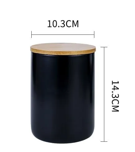 Heart Home Ceramic Jar | Food Storage Jar | Kitchen Storage Jar | Round Jar for Home | Sugar Storage Jar | Airtight Bamboo Lid | YX08-3-BK | 3 Piece Set | 260 | 800 | 1000 ML | Black