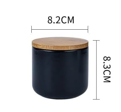 Heart Home Ceramic Jar | Food Storage Jar | Kitchen Storage Jar | Round Jar for Home | Sugar Storage Jar | Airtight Bamboo Lid | YX08-3-BK | 3 Piece Set | 260 | 800 | 1000 ML | Black