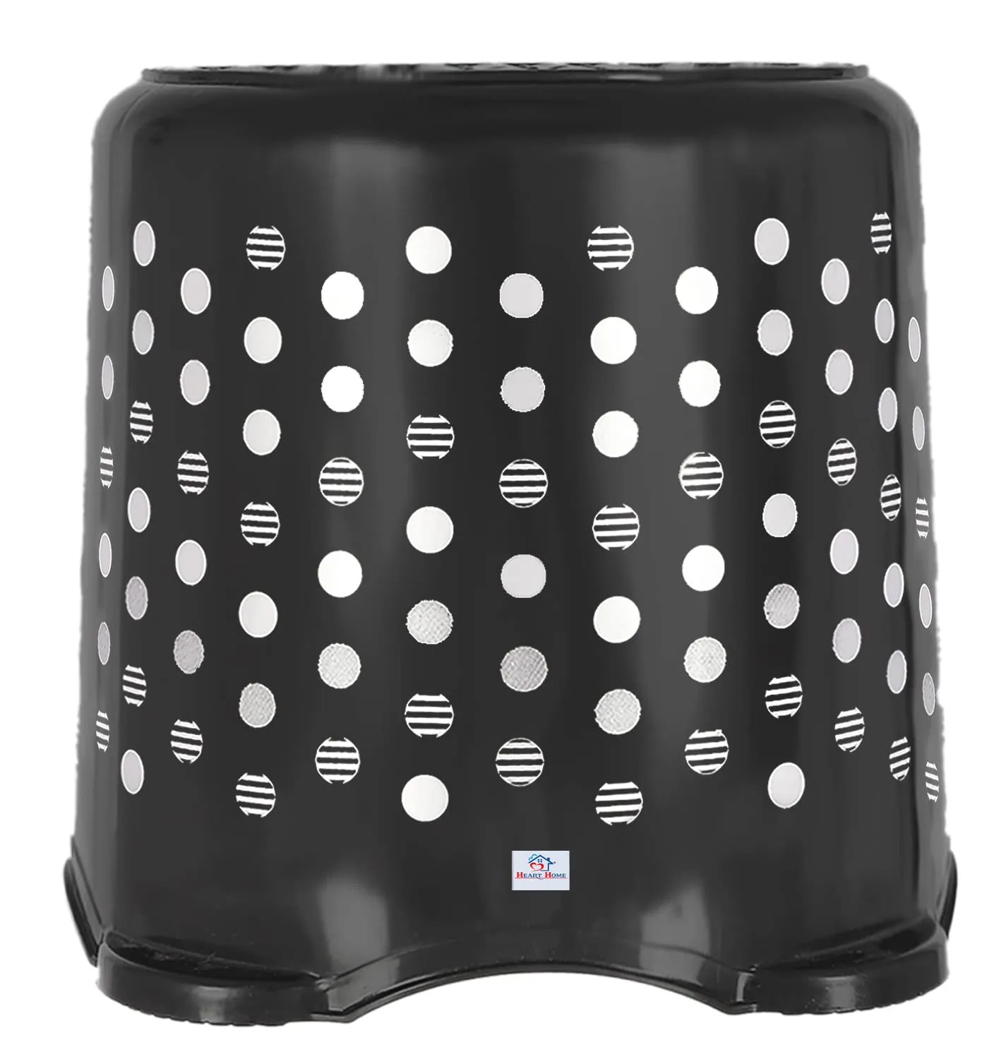 Heart Home Comfy Stool Dot Printed Multiuses Portable, Lightweight, Strong, Durable Plastic Bathroom/Step/Sitting Stool, Patla- Pack of 2 (Black & Grey)-46HH0159,Standard