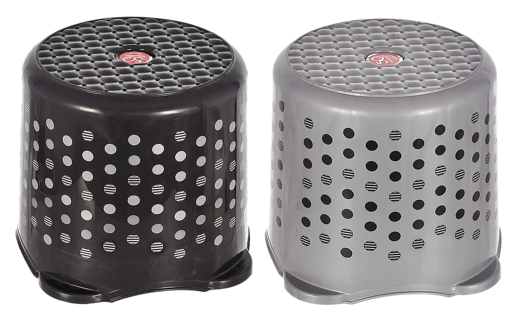 Heart Home Comfy Stool Dot Printed Multiuses Portable, Lightweight, Strong, Durable Plastic Bathroom/Step/Sitting Stool, Patla- Pack of 2 (Black & Grey)-46HH0159,Standard