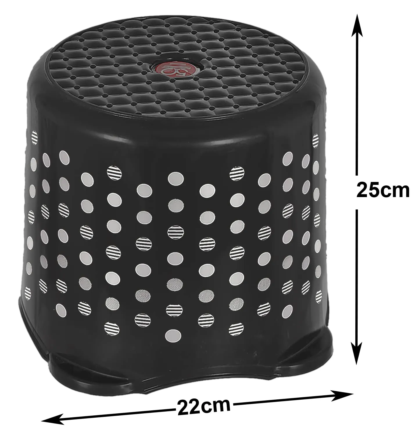 Heart Home Comfy Stool Dot Printed Multiuses Portable, Lightweight, Strong, Durable Plastic Bathroom/Step/Sitting Stool, Patla- Pack of 2 (Black & Grey)-46HH0159,Standard