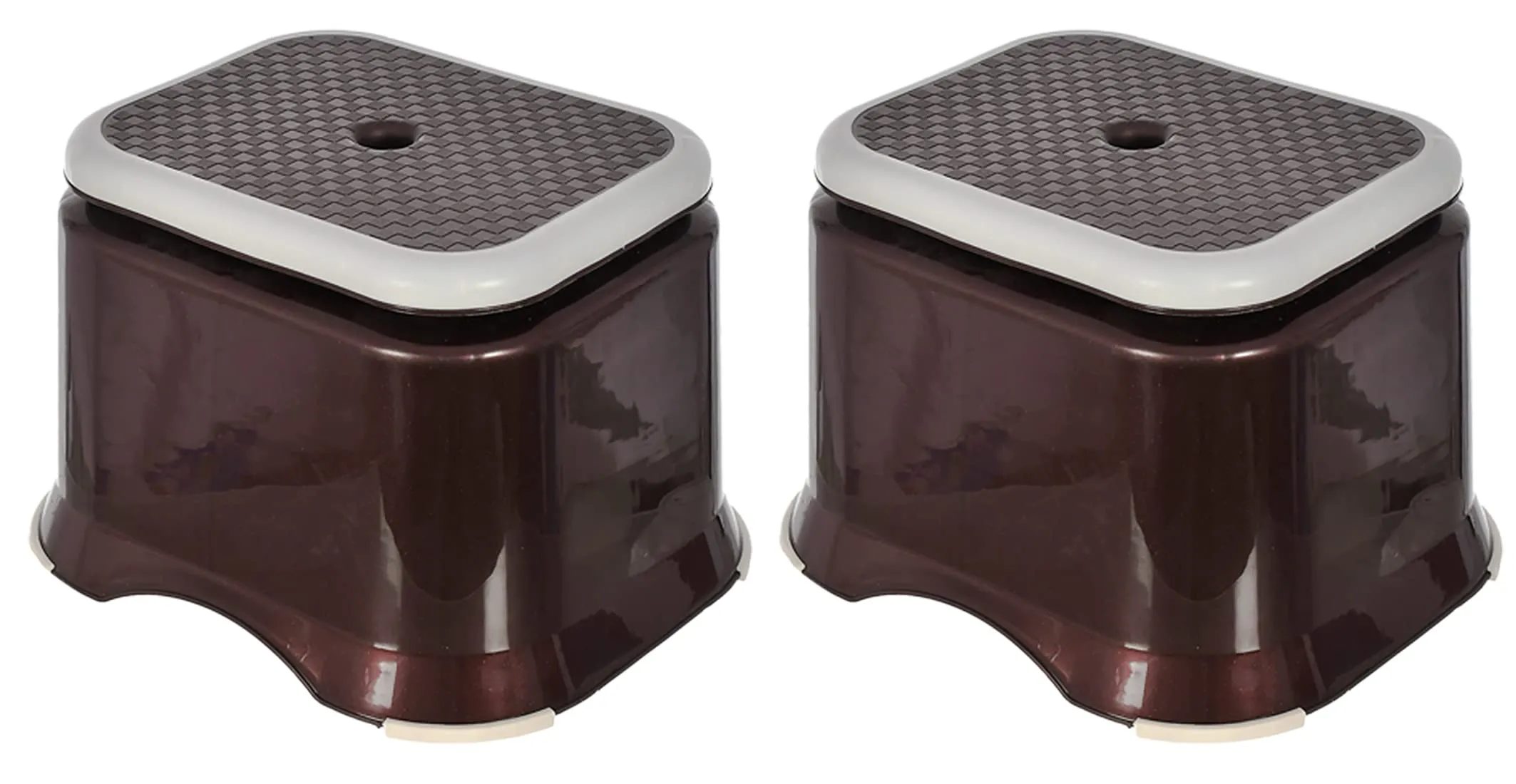 Heart Home Ultra 10 Anti-Slip Plastic Stool for Bathroom, Kitchen, Bedroom, Toy Room and Living Room- Pack of 2 (Brown)-46HH0144