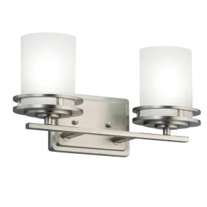 Hendrik 15 In 2-Lights Bathroom Vanity Light With Satin Etched Cased Opal Glass, Brushed Nickel Finish