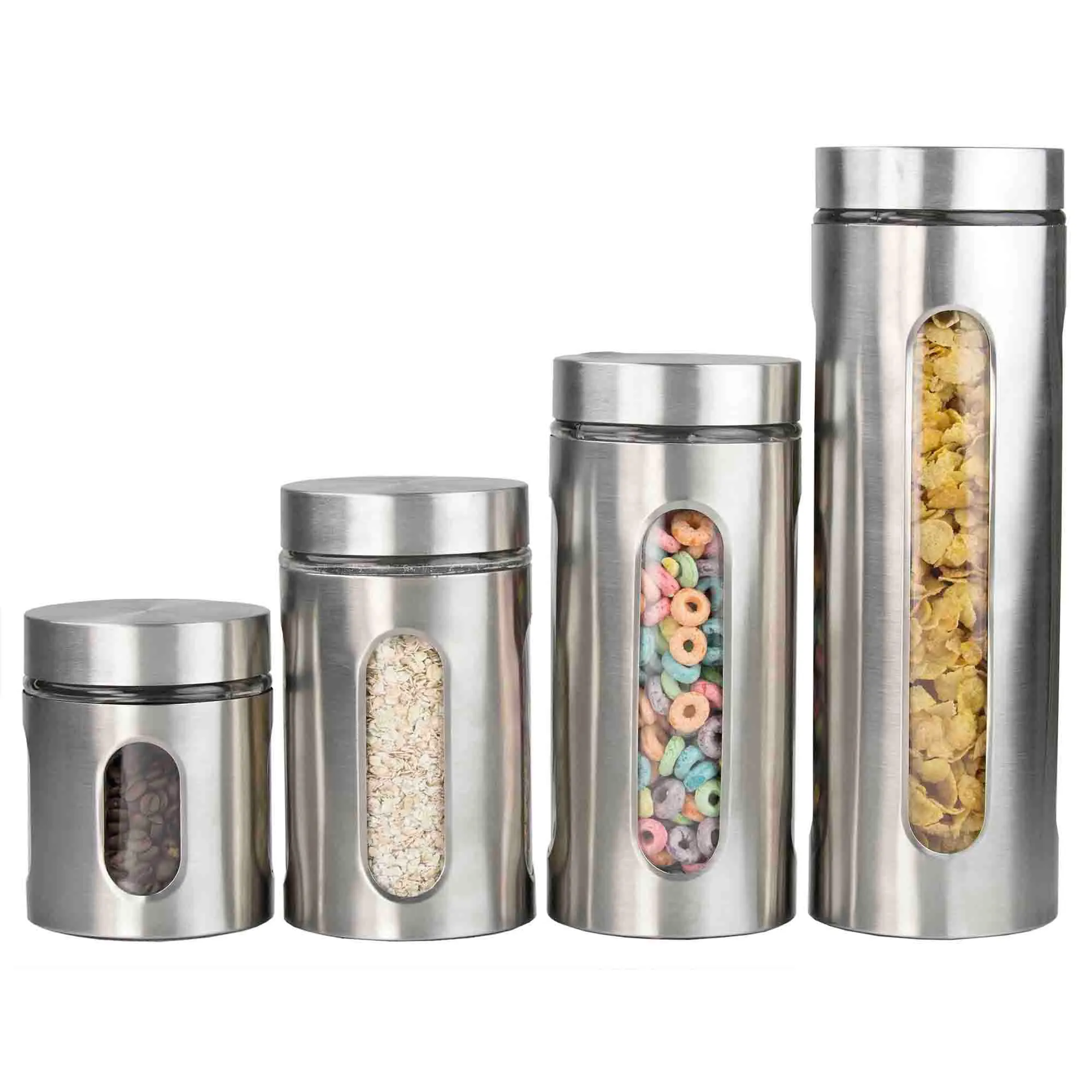 Home Basics 4 Piece Essence Collection Stainless Steel Canister Set, Stainless Steel