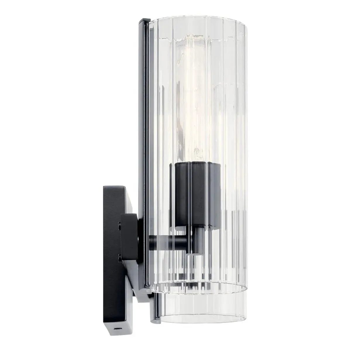 Jemsa 13 In 2-Lights Bathroom Vanity Light With Clear Fluted Glass, Black Finish