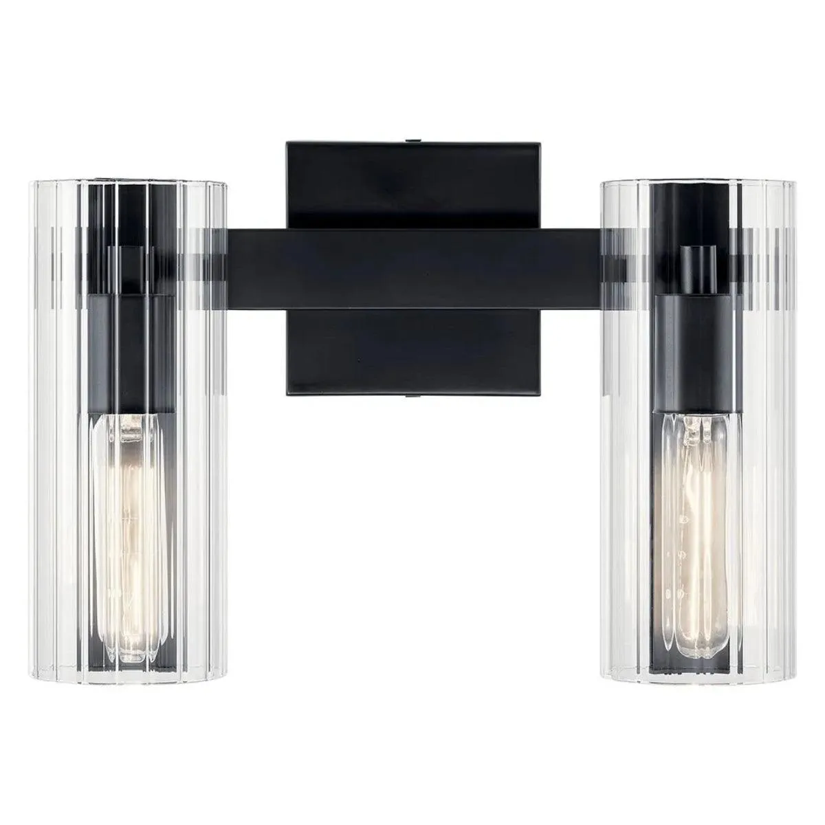 Jemsa 13 In 2-Lights Bathroom Vanity Light With Clear Fluted Glass, Black Finish