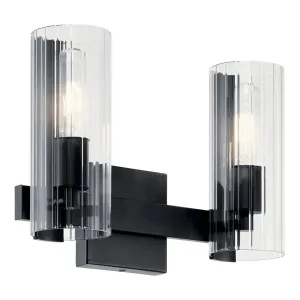 Jemsa 13 In 2-Lights Bathroom Vanity Light With Clear Fluted Glass, Black Finish