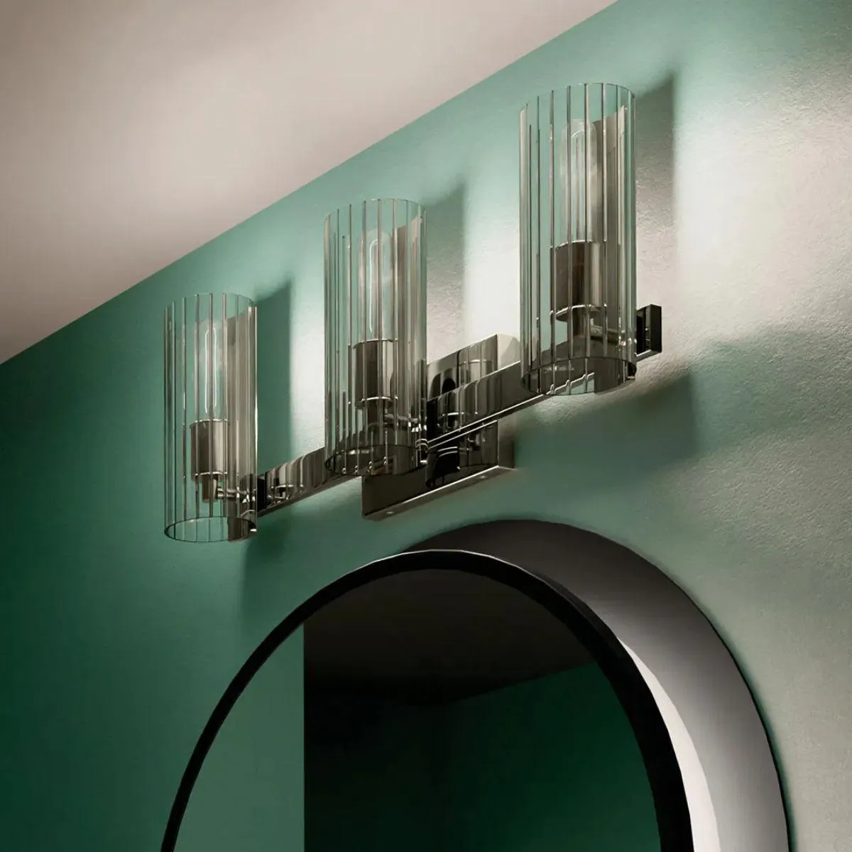 Jemsa 23 In 3-Lights Bathroom Vanity Light With Clear Fluted Glass, Polished Nickel Finish