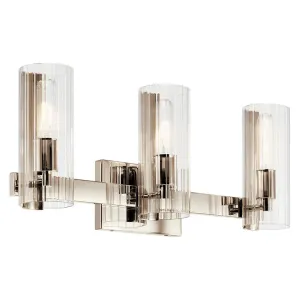 Jemsa 23 In 3-Lights Bathroom Vanity Light With Clear Fluted Glass, Polished Nickel Finish