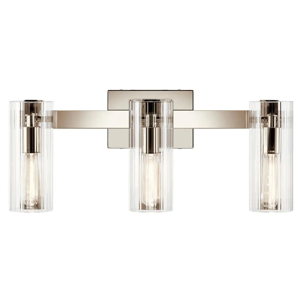 Jemsa 23 In 3-Lights Bathroom Vanity Light With Clear Fluted Glass, Polished Nickel Finish