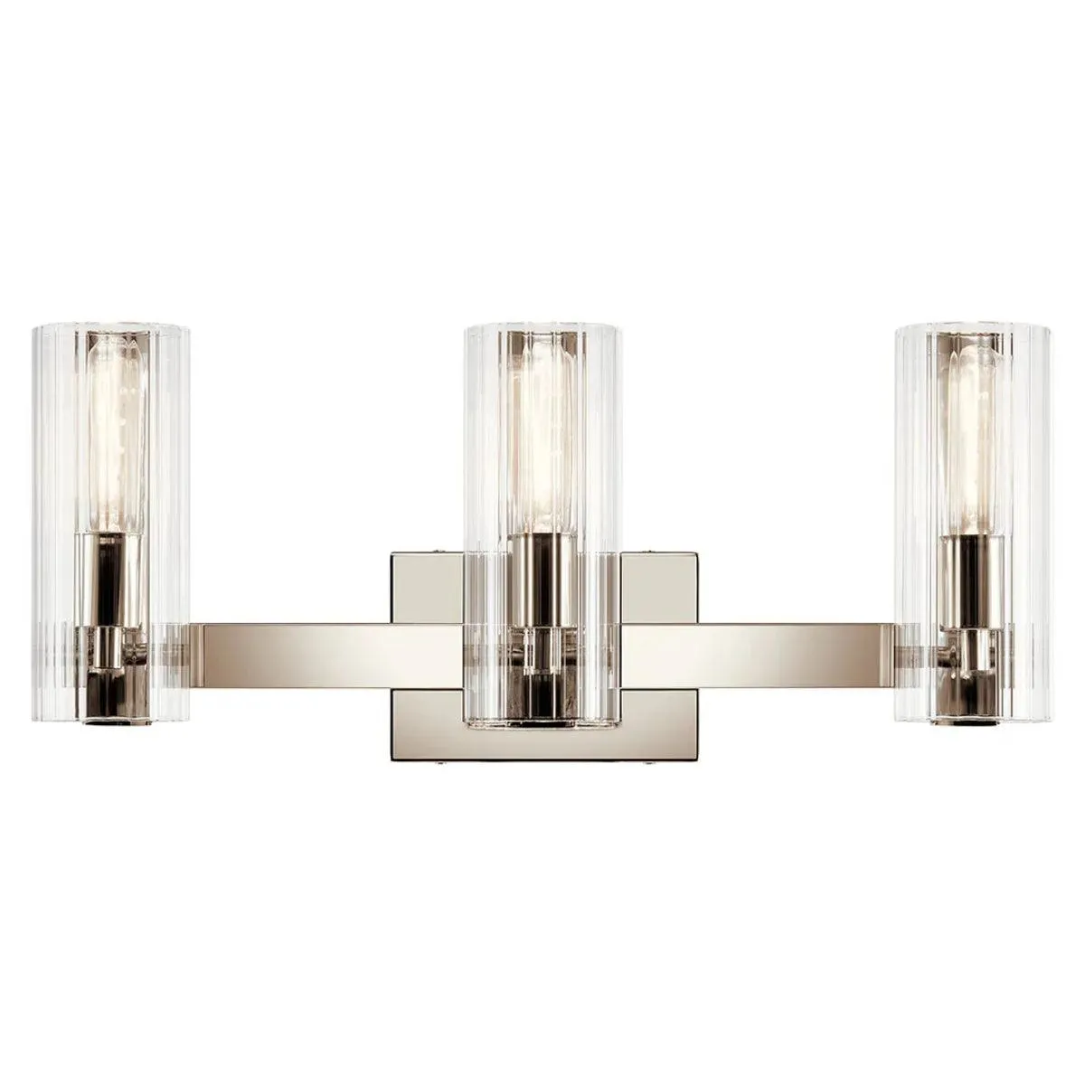 Jemsa 23 In 3-Lights Bathroom Vanity Light With Clear Fluted Glass, Polished Nickel Finish