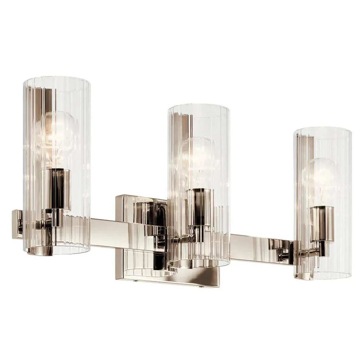 Jemsa 23 In 3-Lights Bathroom Vanity Light With Clear Fluted Glass, Polished Nickel Finish