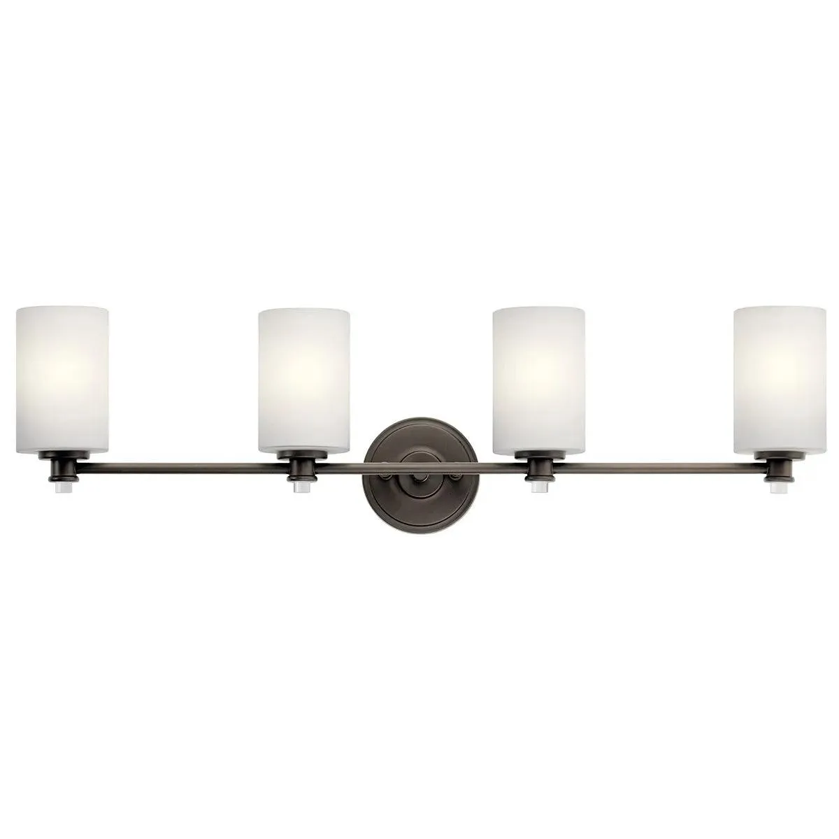 Joelson 34 In 4-Lights Bathroom Vanity Light With Satin Etched Cased Opal Glass, Bronze Finish