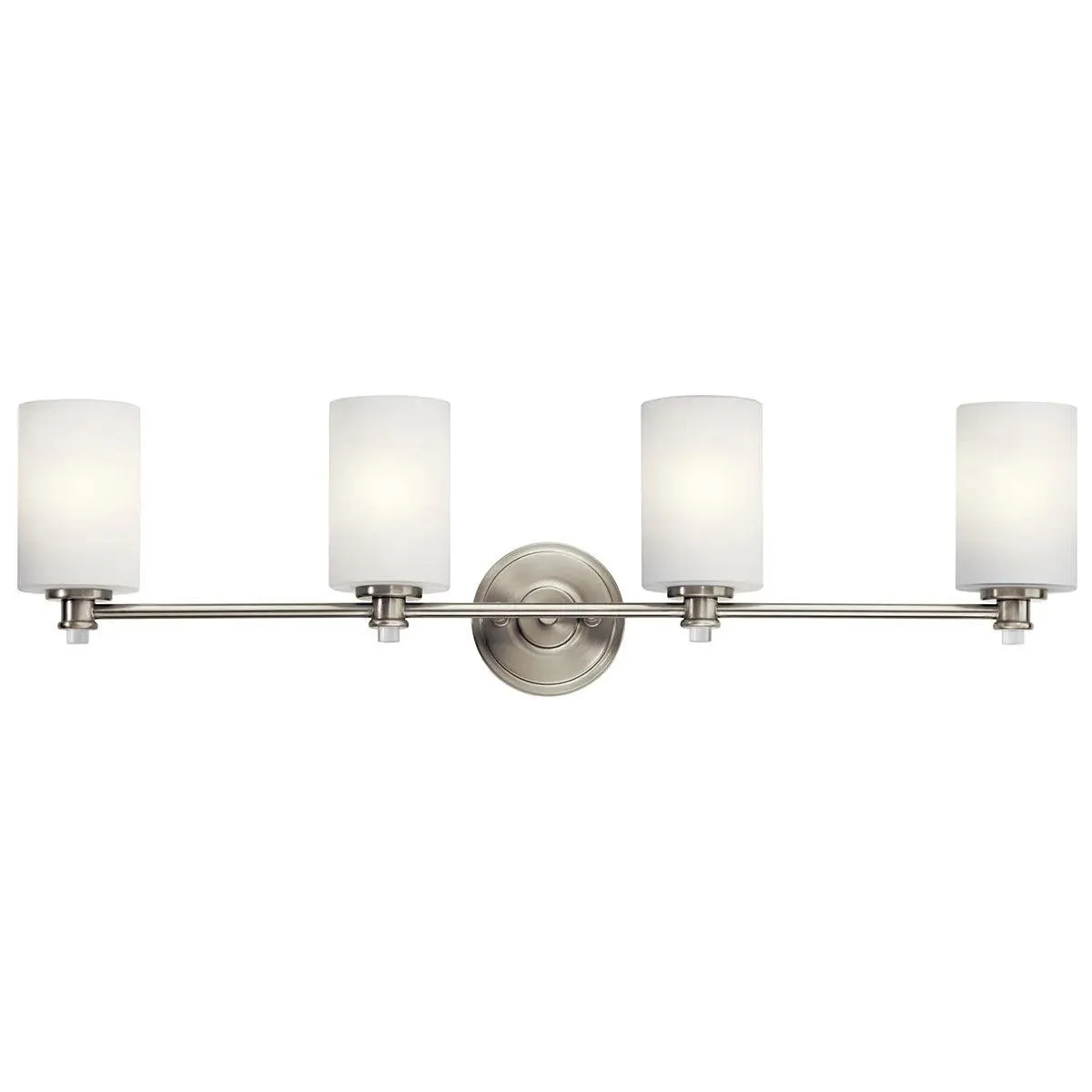 Joelson 34 In 4-Lights Bathroom Vanity Light With Satin Etched Cased Opal Glass, Brushed Nickel Finish