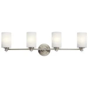 Joelson 34 In 4-Lights Bathroom Vanity Light With Satin Etched Cased Opal Glass, Brushed Nickel Finish